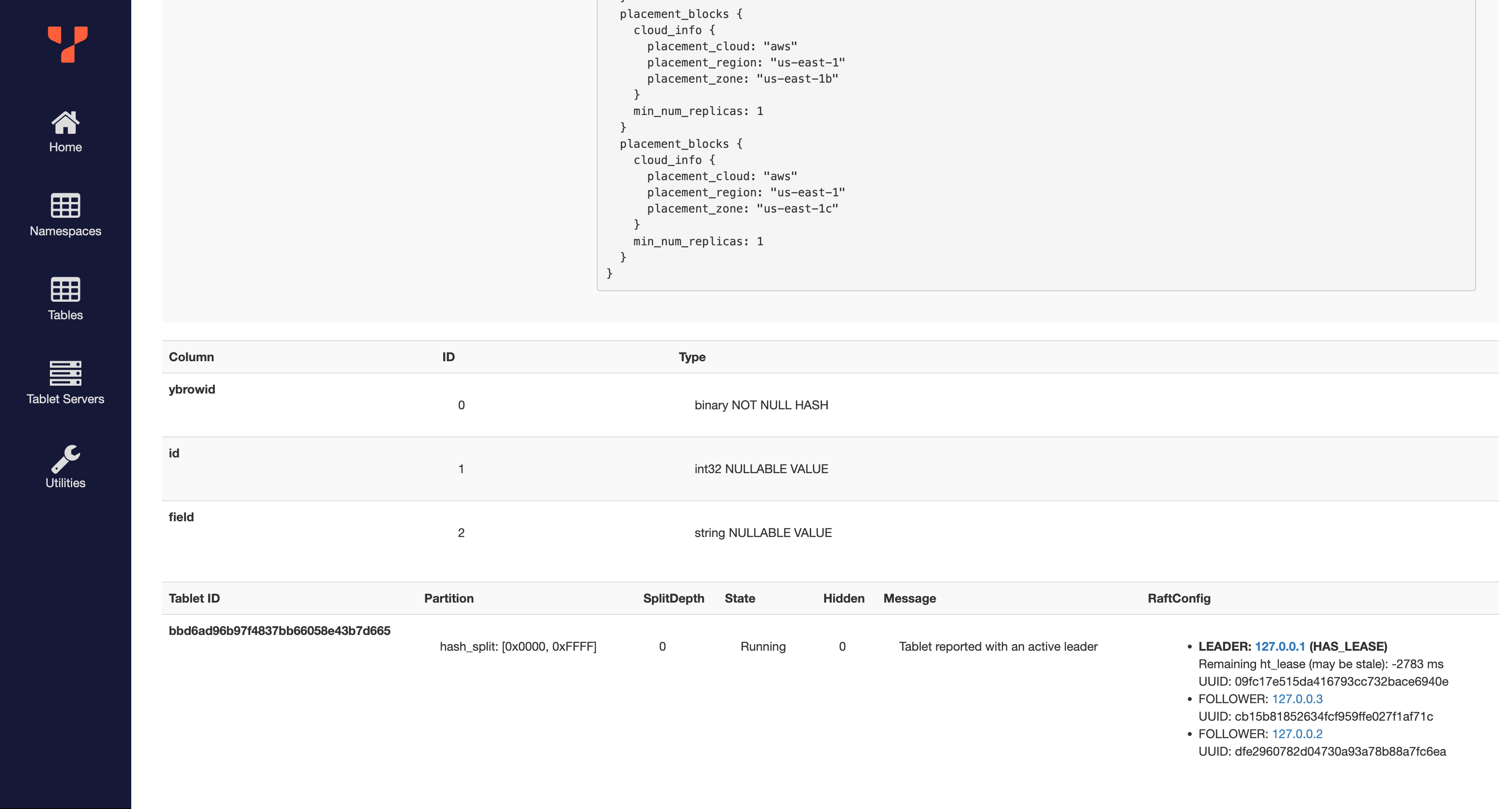 YB-Master UI: critical_table raft config